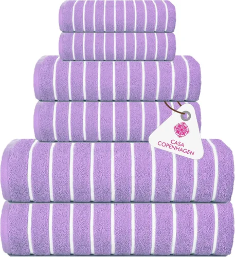 Vista 84 de CASA COPENHAGEN Exotic - Juego de 6 toallas de diseño de 100% algodón egipcio, color azul aguamarina, 550 GSM, 2 toallas de baño, 2 toallas de baño