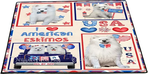 Vista 10 de Doggie of the Day American Eskimo Dogs Floor Mat - 4th of July Independence Day - Best Dog Doormat - Protector Decor - Unique Portrait Art - Premium