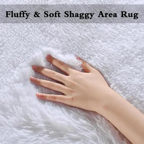 Vista 3 de DweIke Alfombras blancas esponjosas para dormitorio y sala de estar, 5 x 8 pies, suave felpa shaggy marfil crema para niñas, niños y chicos