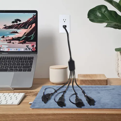 Vista 6 de Cable divisor de alimentación de 4 tomas, adaptador de enchufe múltiple de 3 clavijas de 1 a 4 vías, macho a hembra, cable de extensión estilo Y