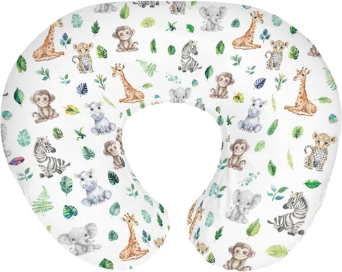 Vista 11 de Fundas de almohada de lactancia de animales de acuarela para niños y niñas, osos, conejo, mapache, hojas florales, funda de almohada de lactancia