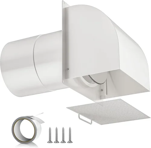 Vista 9 de Hon&Guan - Ventilación de pared con capucha de 4 pulgadas con solapa magnética y malla extraíble, cubierta de ventilación de secadora exterior