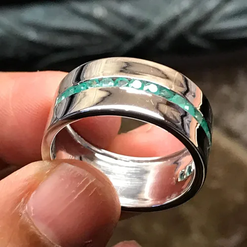 Vista 4 de Anillo de plata de ley 925 con esmeralda natural para hombre, talla 6, 7, 8, 9, 10, 11, 12, 13