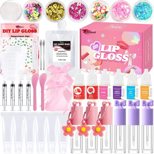Vista 3 de Thaluna Kit de fabricación de brillo de labios, divertido kit de brillo de labios para hacer tu propio brillo de labios para niñas, mujeres