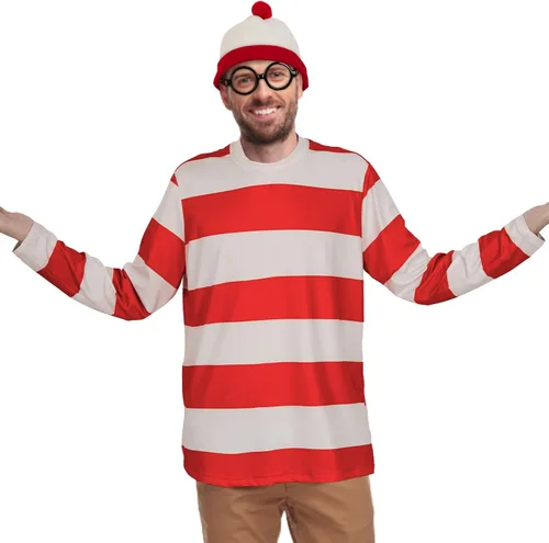 Vista 3 de BEEBY Conjunto de 3 piezas de camiseta divertida de manga larga a rayas rojas y blancas para hombre