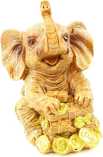 Vista 3 de Juego de 4 estatuas de tronco de elefante dorado, riqueza de la suerte de Feng Shui, decoración del hogar, cumpleaños, felicitación, regalo