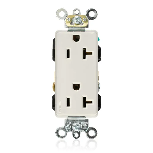 Vista 4 de Leviton Decora Plus Receptáculo dúplex de 20 amperios, 125 voltios, hoja recta, grado industrial, autoconexión a tierra, 16362-E, negro