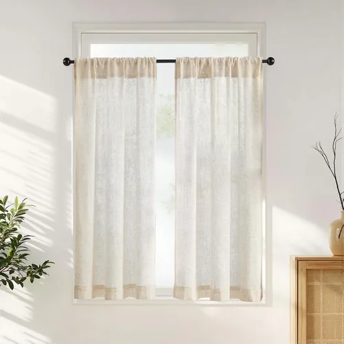 Vista 14 de Jinchan - Cortinas de lino texturizado para cocina, 24 pulgadas, natural, 2 paneles Mezcla de lino beige natural