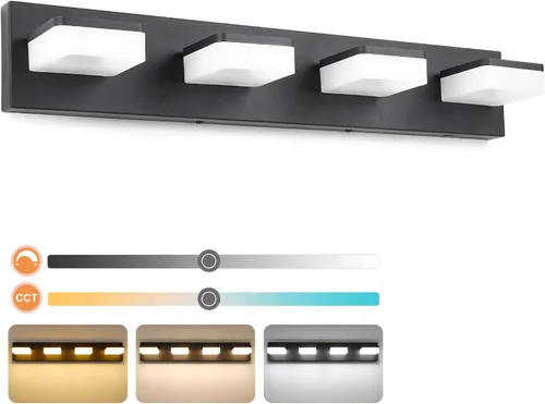 Vista 13 de GOODATE Lámparas de baño regulables de 3 colores sobre el espejo, luces LED cromadas, de acero inoxidable acrílico, 6 luces de tocador de baño