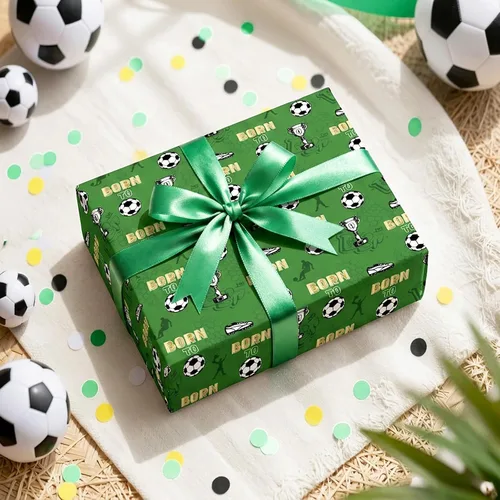 Vista 3 de Garbendy Papel de regalo de fútbol para niños – 17 pulgadas x 16.5 pies – fútbol deportivo con diseño de trofeos, papel de regalo para cumpleaños