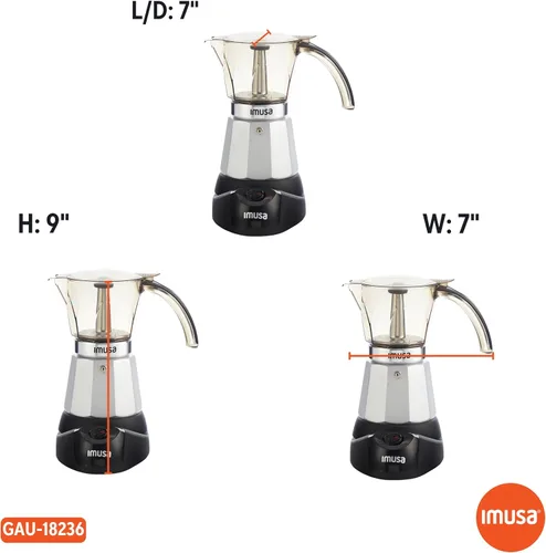 Vista 8 de IMUSA Máquina eléctrica de café expreso de 6 o 3 tazas, color plateado Cool-Touch Handle, Visual Brewing Indicator, Brown Tinted Carafe, Ideal for