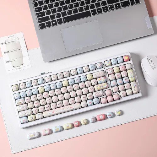 Vista 7 de YUNZII Lindas teclas personalizadas de gatito rosa, 141 teclas de tinte Sub PBT MOG Perfil juego de teclas para teclados mecánicos