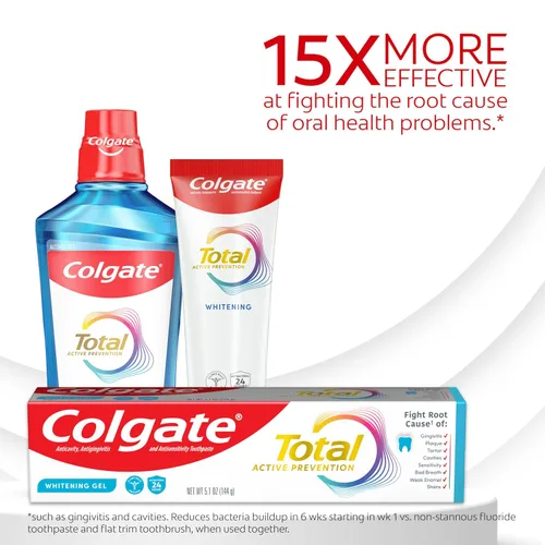 Vista 3 de Colgate Total Active Prevention - Pasta de dientes en gel blanqueador con flúor, a granel con fórmula clínicamente probada que combate las bacterias