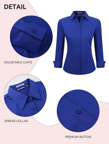 Vista 3 de Esabel.C Camisas de manga larga con botones para mujer, ajuste regular, blusa de trabajo elástica
