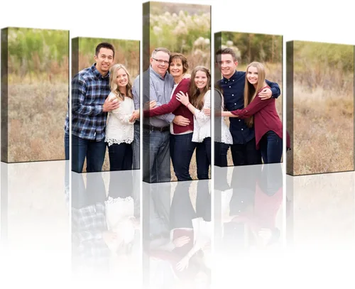 Vista 8 de ZHIYYHAO Impresiones en lienzo personalizadas con tus fotos, 5 paneles enmarcados personalizados con retrato familiar, mascotas, boda, paisaje, arte