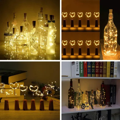Vista 5 de VOOKRY - Luces para botellas de vino con corcho, 16 unidades, 20 luces LED de hadas, luces de corcho de alambre de cobre mini, funciona