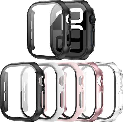 Vista 8 de Paquete de 14 fundas para Apple Watch Series 3 2 1 de 38 mm con protector de pantalla de vidrio templado, funda protectora totalmente rígida