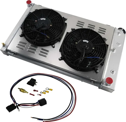 Vista 4 de Radiador de aluminio de 4 filas, cubierta y ventiladores para Chevy 70-81 Camaro/78-87 Monte Carlo, radiador de repuesto, radiador de aluminio