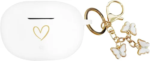 Vista 14 de Compatible con Beats Studio Buds 2021, funda de silicona suave con patrón de corazón dorado para Beats Studio Buds con bonito llavero de mariposa