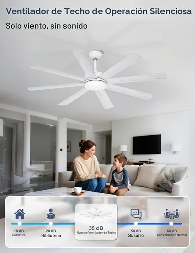 Vista 5 de 60'' White Ceiling Fan Without Lights for Indoor/Covered Outdoor Blanco