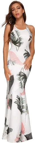 Vista 3 de SheIn - Vestido sexy largo hasta el tobillo con diseño a rayas, para mujer, vestido de fiesta de verano con tirantes delgados y espalda descubierta