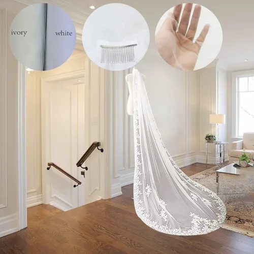 Vista 5 de LIANSHI Single layer Wedding bridal Veil Lace Appliques With Comb 3M