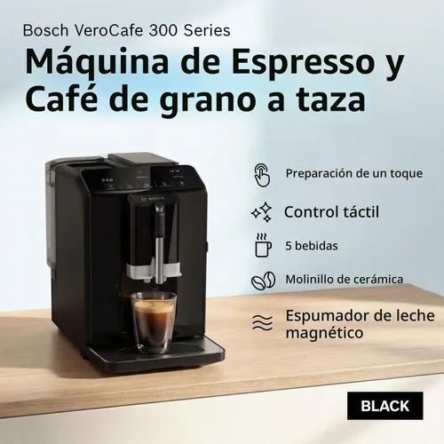 Vista 2 de Bosch 300 Series Máquina de café espresso totalmente automática con molinillo y varita de vapor Touch Control Panel, Large Bean Capacity - Easy