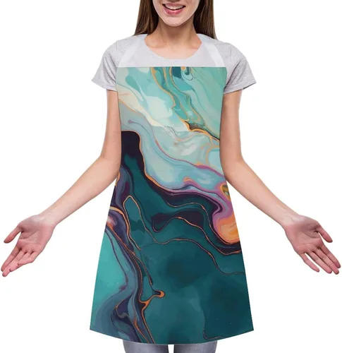 Vista 3 de Colourful Marble Cooking Aprons Unisex Kitchen Apron Adjustable Bib Apron with Pockets Waterdrop Resistant Chef Aprons for BBQ Drawing Grilling