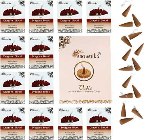 Vista 11 de ARO VATIKA Vedic Natural Masala 120 conos de incienso en paquete de 12 cajas 12 fragancias surtidas conos Dhoop Lo mejor para oración, reiki