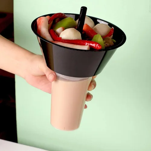 Vista 8 de Hemoton Combinación de taza de aperitivos con soporte para bebidas y cuenco de papas fritas de 6.49 pulgadas para fiestas, uso diario, 5