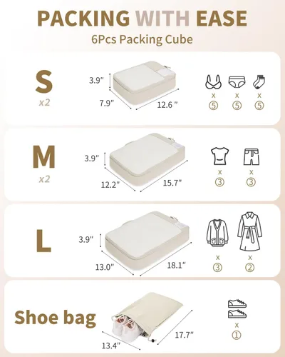 Vista 2 de ECOHUB Juego de 46 cubos de embalaje para viaje duraderos para maleta, juego de bolsas organizadoras con etiqueta personalizada, varios tamaños