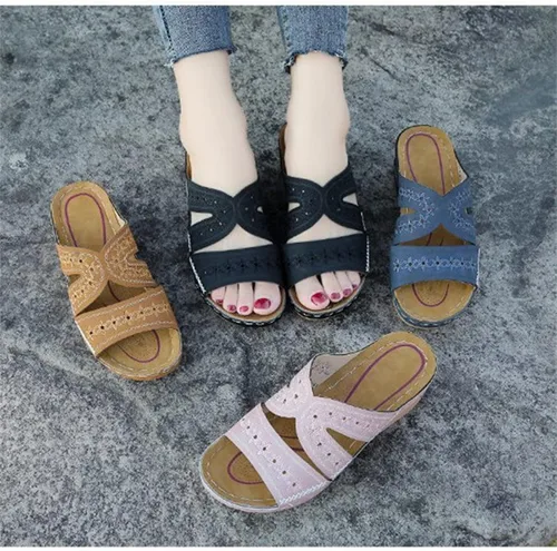 Vista 6 de Ladmiple Sandalias de moda para mujer, planas, cómodas, ortopédicas, para caminar, puntera abierta, soporte de arco, elegantes sandalias ortopédicas