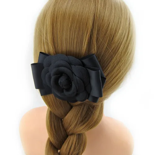 Vista 4 de Gran flor hermosa boda horquilla pelo clip para mujeres (A101) (negro)
