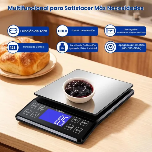 Vista 2 de Báscula de cocina digital recargable, resolución de 0.004 oz máx. 11 lbs 11 Negro