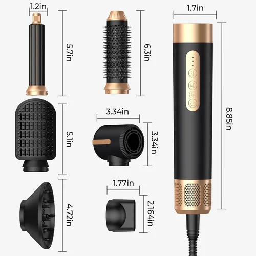 Vista 8 de Cepillo Secador de Cabello 7 en Uno, Set de Cabello de Iones Negativos Mejorado Moldeador de Aire Caliente Rizador Envolvente, Plancha Rizadora