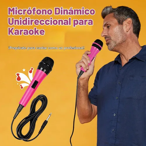 Vista 2 de Máquina de Cantar Micrófono con Cable para Karaoke, (Rosa) - Micrófono Vocal Dinámico Unidireccional - Micrófono de Enchufe para Máquina de Karaoke
