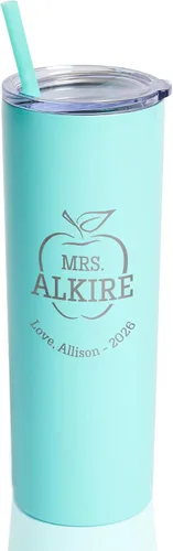 Vista 12 de Lifetime Creations Vaso de acero inoxidable grabado personalizado con popote de 20 onzas (menta), regalo para profesor, tutor, instructor