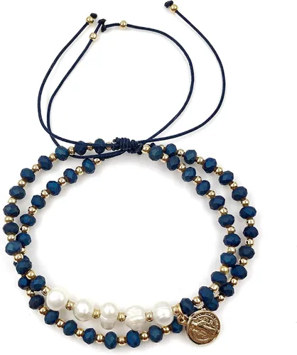 Vista 3 de Elegante joyería para mujer con medalla de San Benito ajustable hecha a mano pulsera conjunto de dos