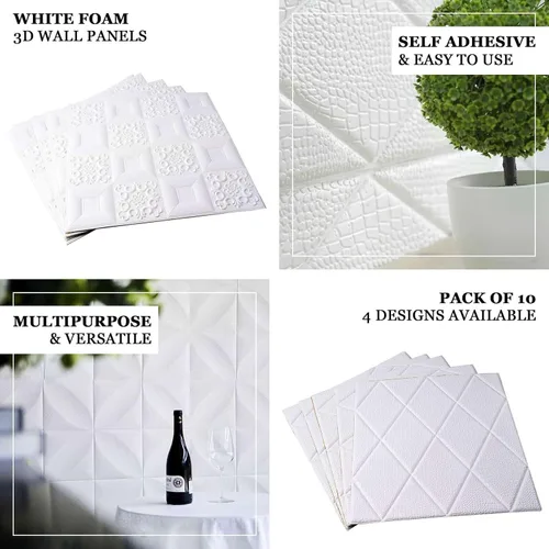Vista 4 de Efavormart - Paquete de 10 paneles de pared con patrón de diamante blanco 3D de 52 pies cuadrados, azulejos geométricos modernos de espuma para Tipo