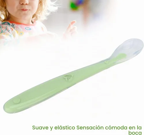 Vista 6 de Cuchara de alimentación para bebés, cuchara para bebé, silicona de alta elasticidad, diseño de envoltura completa, silicona de grado alimenticio