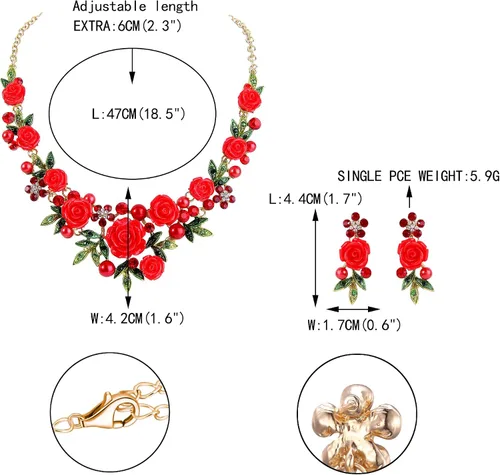 Vista 5 de EVER FAITH Conjunto de pendientes perforados con collar de perlas de imitación de cristal austriaco para mujer