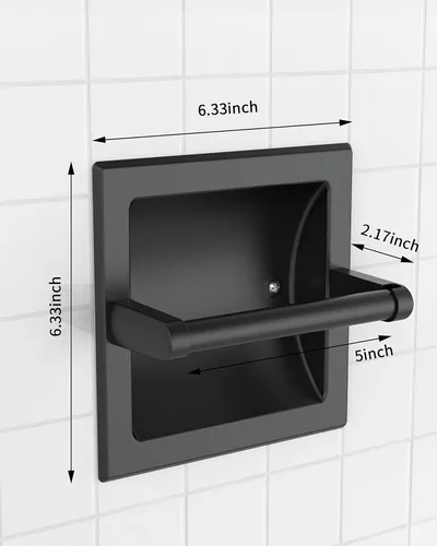 Vista 7 de Soporte de Papel Higiénico Negro Mate Empotrado para Rollos Grandes, Soporte de Papel Higiénico Negro Pivotante de Acero Inoxidable para Montaje