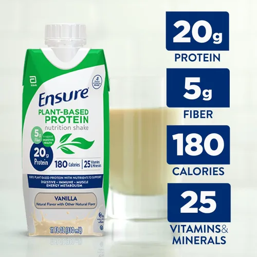 Vista 4 de Ensure Batido nutricional de vainilla con proteína vegana a base de plantas I Sin gluten I Sin lácteos I Batido sin soja I Paquete de 12
