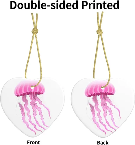 Vista 2 de Christmas Ceramic Love-Shaped Ornaments MSRHIUEF Pink Jellyfish Pattern Christmas Tree Accessories for Shopping malls Windows