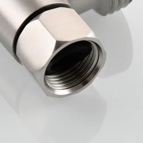 Vista 9 de Adaptador en T para bidé, válvula de tope angular de acero inoxidable de 3/8 pulgadas para línea de suministro de inodoro, níquel cepillado, KTS002NA