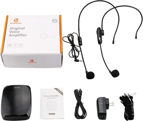 Vista 6 de ZOWEETEK Amplificador de Voz Original para Profesores con 2 Micrófonos, Amplificador de Voz Inalámbrico con Auriculares Micrófono, Altavoz Portátil