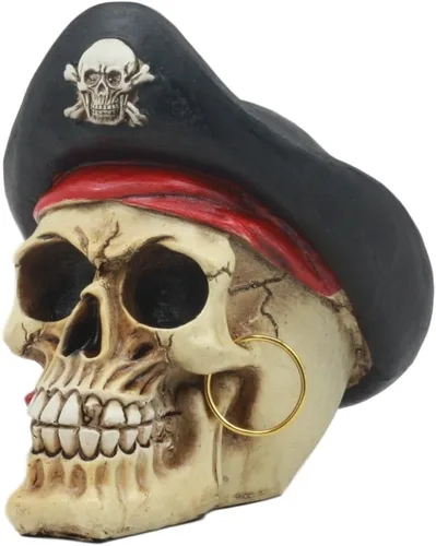 Vista 3 de Gifts & Decor Estatua de esqueleto de capitán pirata merodeador con sombrero de gancho