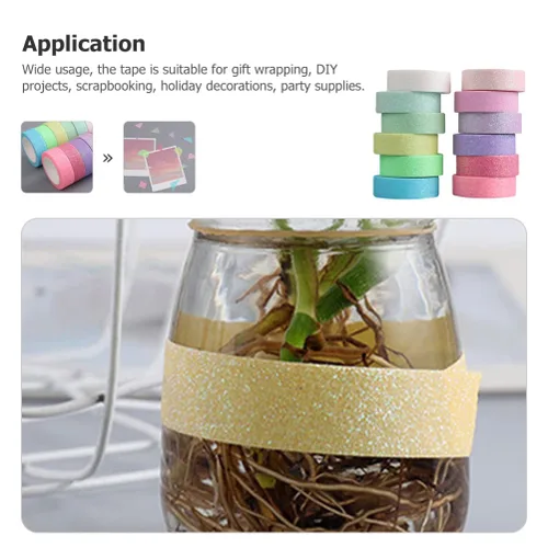 Vista 6 de STOBOK Cinta adhesiva Washi con purpurina de macarrón para manualidades, cinta adhesiva de papel Washi para manualidades, álbumes de recortes