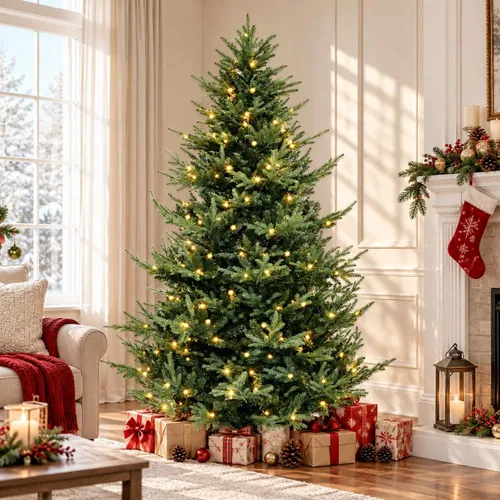 Vista 40 de COSTWAY Árbol de Navidad artificial de 6 pies, diseño preiluminado con Verde nevado