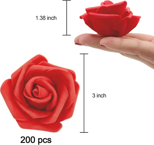 Vista 3 de AUSTOR 200 cabezas de rosas artificiales de espuma a granel, rosas artificiales rojas de 3 pulgadas, cabezas de rosas artificiales para decoración